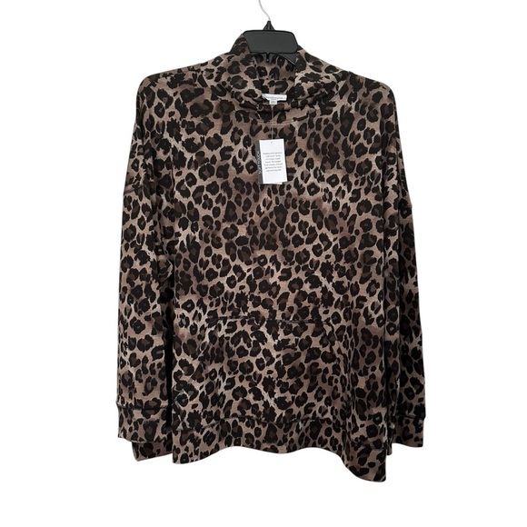Westbound Shirt Leopard Print Top Mockneck Kangaroo Pocket Soft Jersey Size 3X - Picture 1 of 10